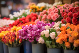 Colorful Floral Diversity: A Fresh and Vibrant Collection of Blooming Flowers at a Local Market