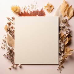 Wall Mural - Invitation card,  leaves and blank paper