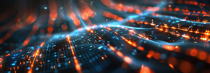 A computer generated image of a wave of light with orange and blue colors