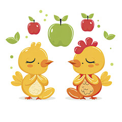 Wall Mural - Chicken Meditation Yoga Thinking Apple, Isolated Transparent Background Images