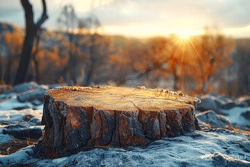 Trunk of cut tree in forest, Tree trunk seen up close