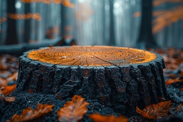 Trunk of cut tree in forest, Tree trunk seen up close