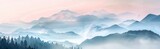 Fototapeta Góry - KS White fog distant mountains light pink and blue gradie.