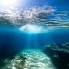 Wall Mural - Fantastic sea underwater landscape, diving in the sea waves.

