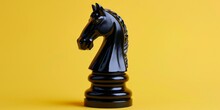 Black Chess Horse On Yellow Background