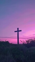 Canvas Print - Awe-inspiring photograph of a cross against the hues of a twilight sky, invoking a sense of reverence and spiritual reflection