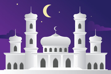 Wall Mural - White Islamic mosque minimal design illustration