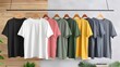 Solid color short-sleeved T-shirt display, black, white, yellow, pink, orange, green, gray, dark gray