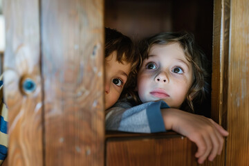 Canvas Print - Children Finding Hidden Nooks in Their New House During Exploration