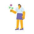 Businesswoman holding flower and smiling