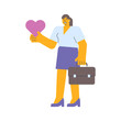 Businesswoman holding heart and holding suitcase