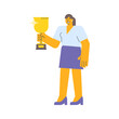 Businesswoman holding golden cup and smiling