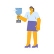 Businesswoman holding silver cup and smiling