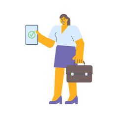 Wall Mural - Businesswoman holding tablet and holding suitcase