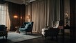 © SR Production - nterior of room with light curtain, armchair and table