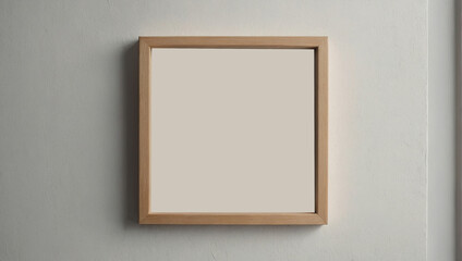 Small vertical wooden frame mockup in scandi style on empty neutral white wall background