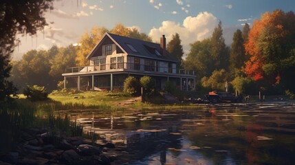 Canvas Print - house on the river