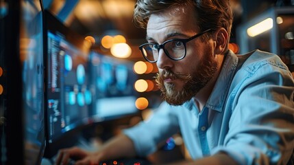 Leinwandbilder - An IT guy working on a computer. Generative AI.
