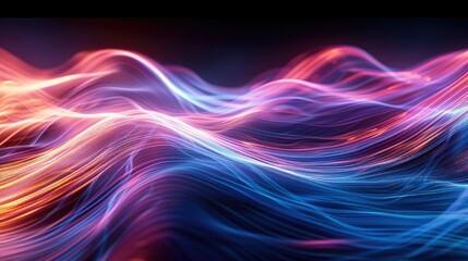 Leinwandbilder - Abstract light lines and blue lines on a black background, in the style of light purple and light magenta. Generative AI.
