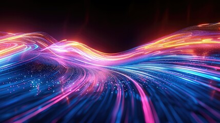Aufkleber - Abstract light lines and blue lines on a black background, in the style of light purple and light magenta. Generative AI.