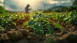 Farmer grow chilies at agricultural garden. Generative AI.