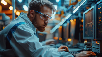 Aufkleber - Computer technician works on a pc. Generative AI.