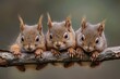 Squirrel Baby group of animals hanging out on a branch, cute, smiling, adorable