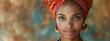 A beautiful young african woman wearing a traditional head wrap against a blue blurred grungy textured background, AI Generated