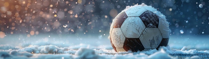 Wall Mural - A soccer ball or football is sitting in the snow