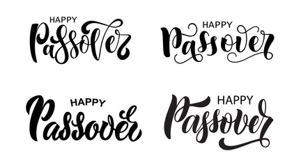 Happy Passover text. Holiday quotes collection. Set of handwritten phrases. Modern brush calligraphy. Hand lettering typography, vector illustration for Jewish holiday. Pesah celebration concept 