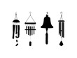Set of Wind Chime Bell Silhouette in various poses isolated on white background