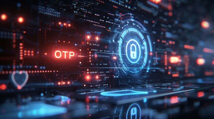 a banner design where OTP text emerges from a digital code matrix, symbolizing the secure and encoded nature of One-Time Passwords

