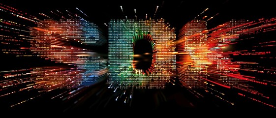 Digital matrix binary code forms the acronym SDK , symbolizing the concept of Software Development Kit.
