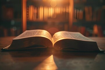 Wall Mural - Open Book on Wooden Table