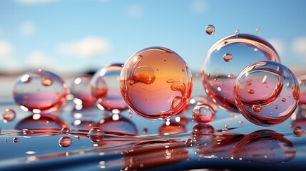 Wall Mural - glass balls on water surface with blue sky background