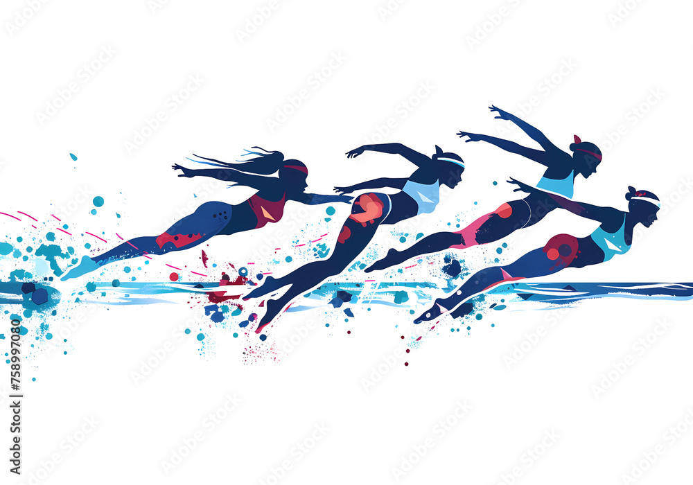 Ilustração Olympic swimmers synchronized swimming isolated