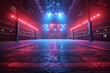 Spacious Boxing Ring With Red and Blue Lights