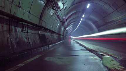 Wall Mural - Beautiful fantasy light trail through the tunnel way. AI generated image