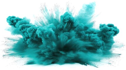 Teal tinted smoke explosion on white background