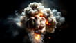 A fist emerging from an explosion, engulfed in flames and smoke, symbolizes strength, power, and determination.