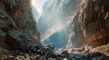 A Narrow Rocky Canyon With Sunlight Streaming Through The Rocks