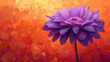 close up di  di fiore viola vibrante  che si staglia su un rigoglioso sfondo arancione , creando un contrasto visivamente sorprendente, spazio per testo, formato rettangolare
