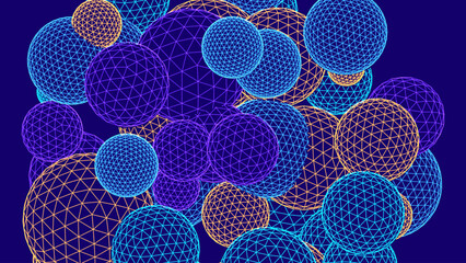 Poster - Minimal Line Art 3D Balls Background. Geometric Spheres Wallpaper. Wireframe Grid Low Poly Globe Mesh Spherical Objects Backdrop. Abstract Vector Illustration.