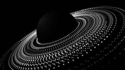 Leinwandbilder - Black Stylized Saturn Planet with Rings. Black Hole Background. Universe and Starry Concept. Gravity Circles. Minimal Art Style Vector Space Illustration.