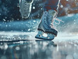 Close up of ice skates slicing into the rink capturing the speed and precision of the sport frozen spray highlighting the action