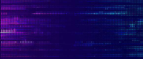 Leinwandbilder - Wide Glitch Banner Background. Purple Cross Lines Pixels Design for Banners, Web Pages, Presentations. Purple Blue Bright Game Background. Vector Illustration.