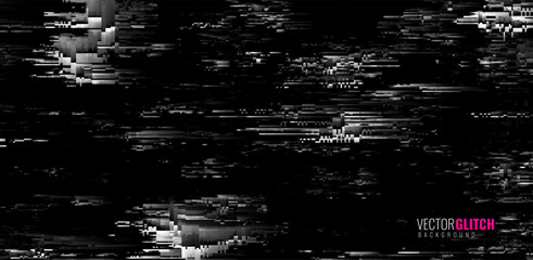 Fototapete - Analog Static Noise Glitch Effect. Digital Pixel Noise. VHS Corrupted Signal. Damaged Error Television Image. Vector illustration.