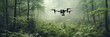 Carbon sequestration projects in a forest planting trees to capture CO2 with drones monitoring the growth and health of the area