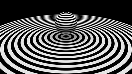Leinwandbilder - Optical Illusion 3D Sphere on Radial Target Black and White Background. Sphere of Stripes. Black and White Abstract Stripes Design Vector Illustration.