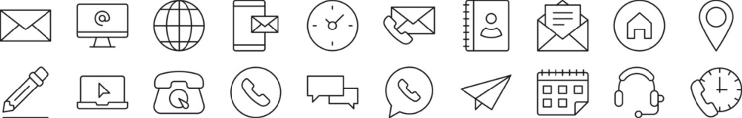 Wall Mural - Collection of thin line icons of contact us. Editable stroke. Simple linear illustration for web sites, newspapers, articles book